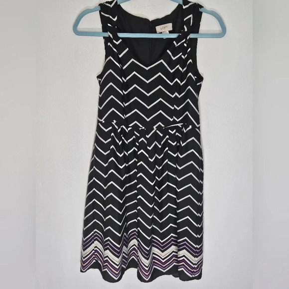 Loft black and white chevron print sleeveless print purple and tan accent size 2 - Picture 1 of 8